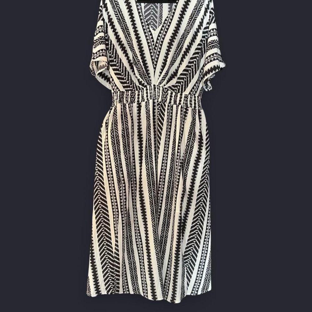 NEW Geometric Dolman Sleeve Pocket Shirred Split Hem Dress sz 18/20 (2X)